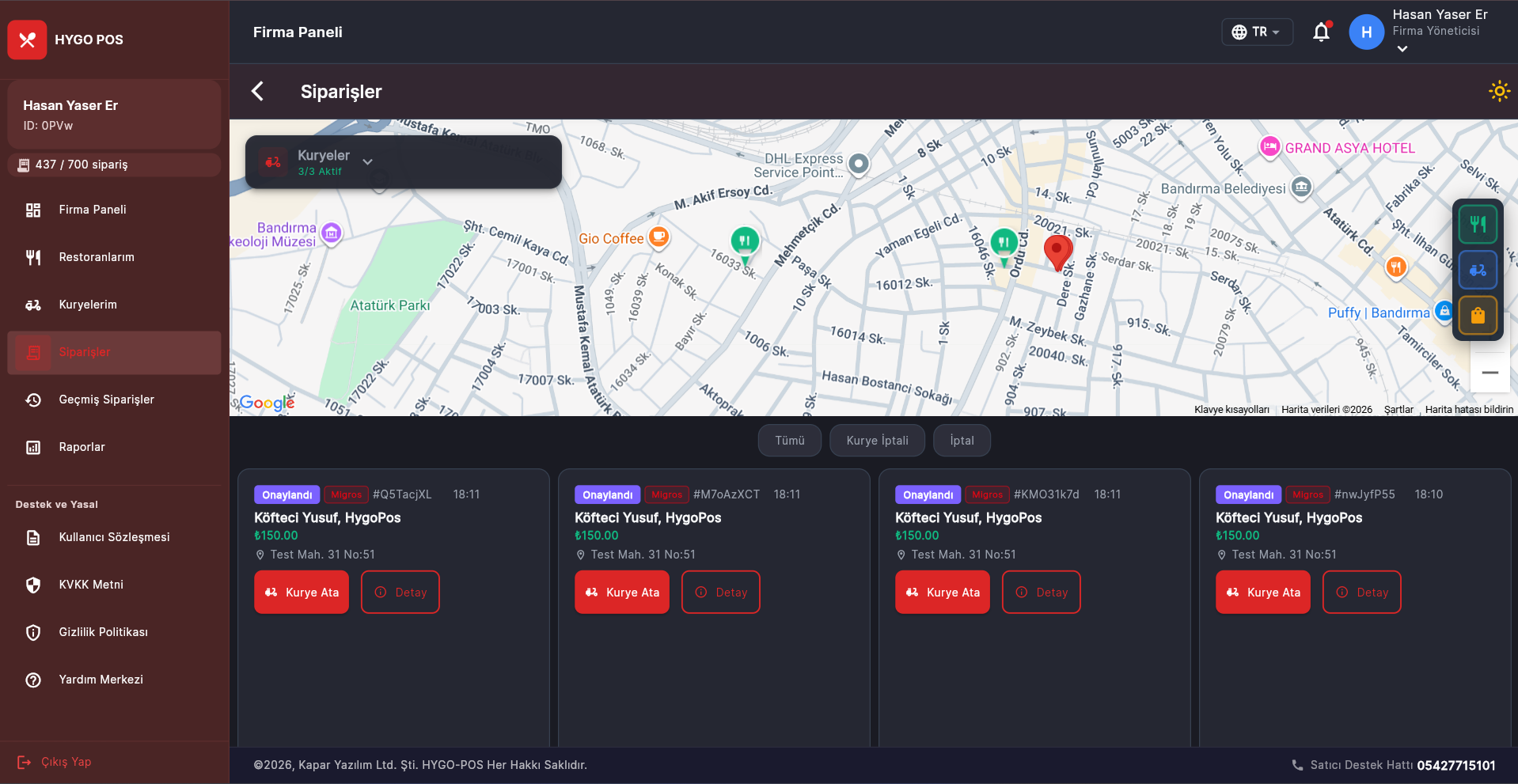 Hygo Kurye Dashboard